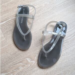 Stuart Weitzman Sandals Buckle Jelly Millie Gray Clear Flats Thong, size 8